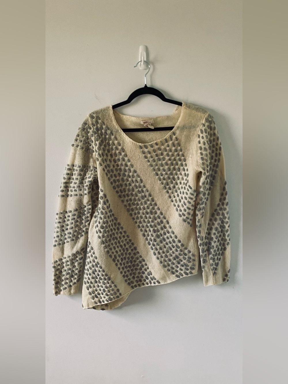 Sundance Lambswool Blend Asymmetric Knit Sweater Cream Grey Boho M Flawed Y2K
